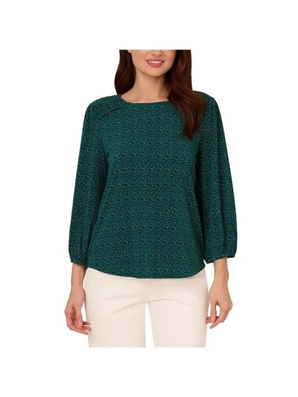 NWT Adrianna Women's S Papell Green Polka Dot Blouse With Keyhole Back P1004